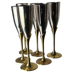 Bicchieri da champagne in stile brutalista in ottone e placcati argento, set da 6, Spagna, anni '70