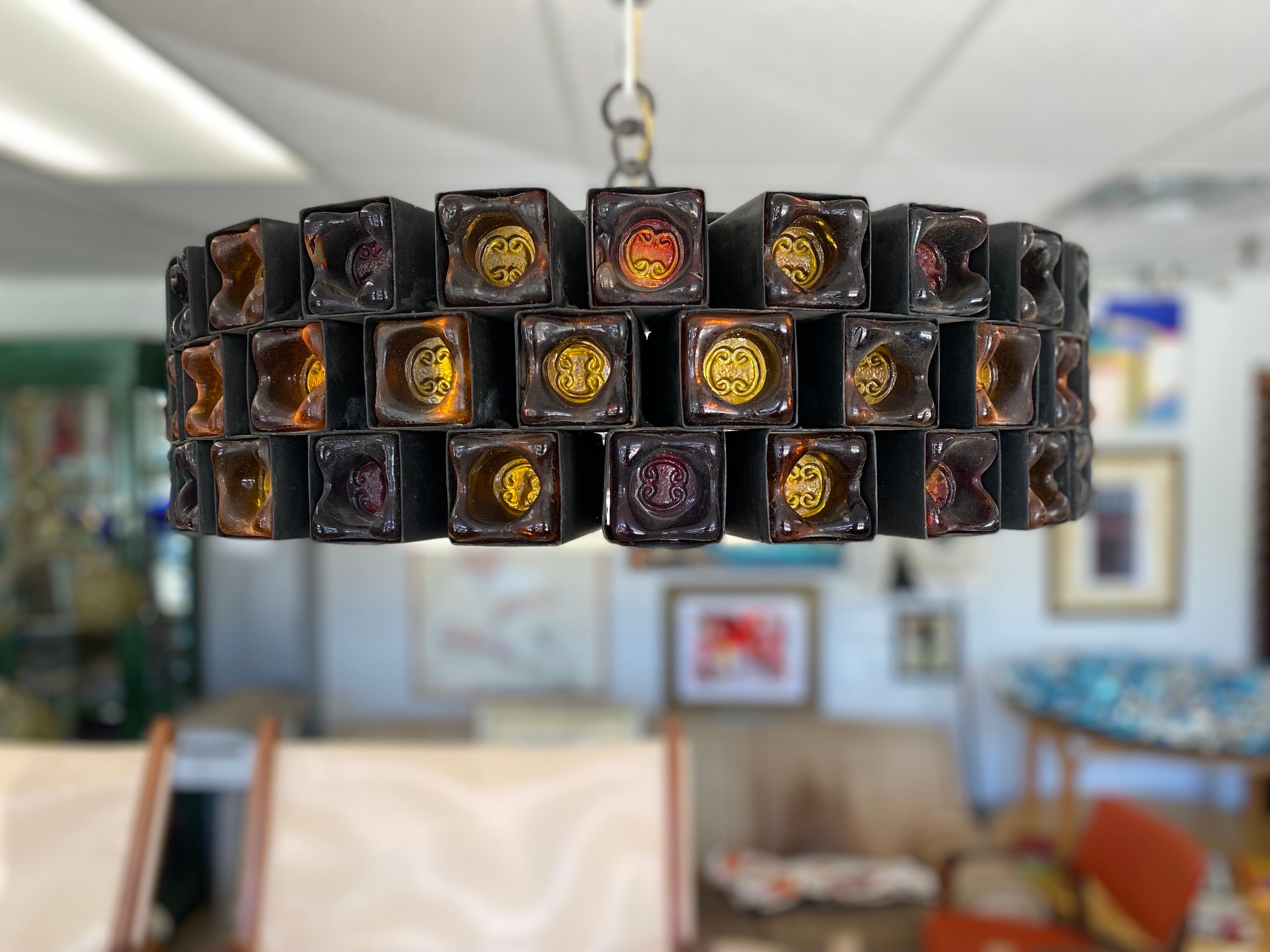 20th Century Brutalist Chandelier by Felipe Delfinger for Feders, Mexico, Circa 1960s For Sale