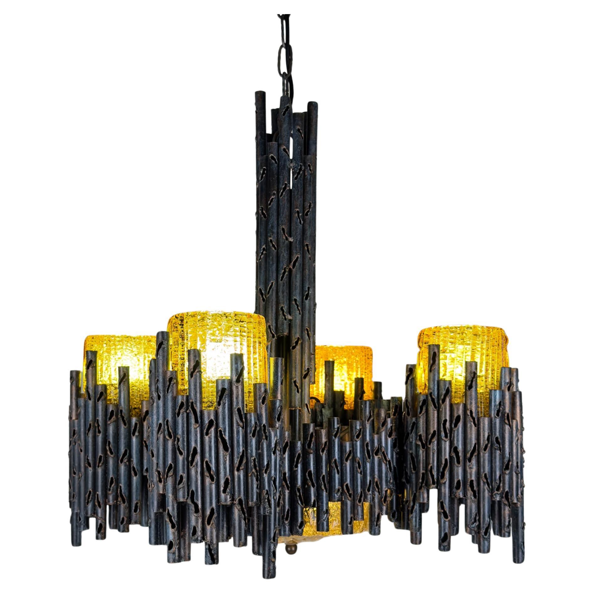 Brutalist chandelier by Marcello Fantoni, Fantoni Studio, Firenze, Italy 1960s
