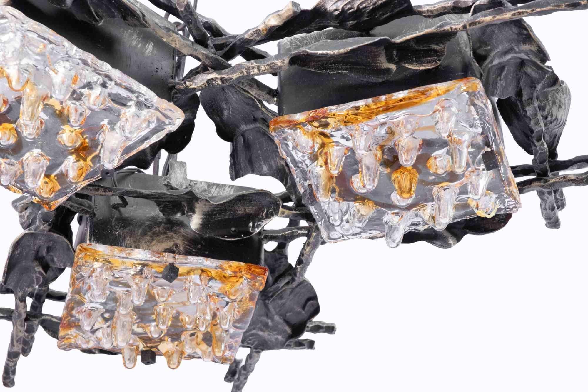 Fin du 20e siècle Lustre brutaliste en verre de Murano par Tom Ahlstrom, Hans Erlich, Suède, années 1970 en vente