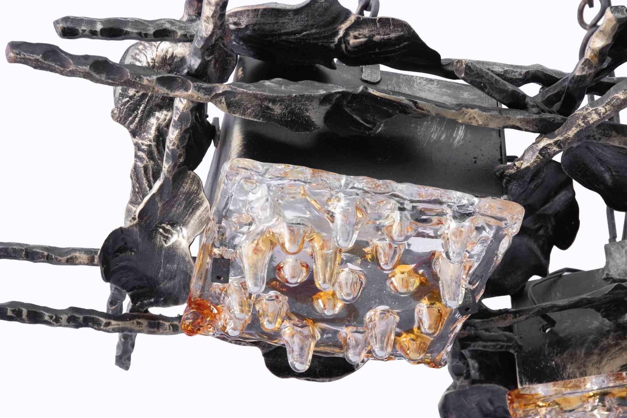 Cristal Lustre brutaliste en verre de Murano par Tom Ahlstrom, Hans Erlich, Suède, années 1970 en vente