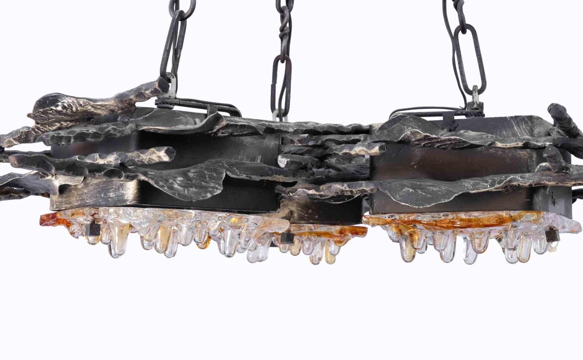Lustre brutaliste en verre de Murano par Tom Ahlstrom, Hans Erlich, Suède, années 1970 en vente 1