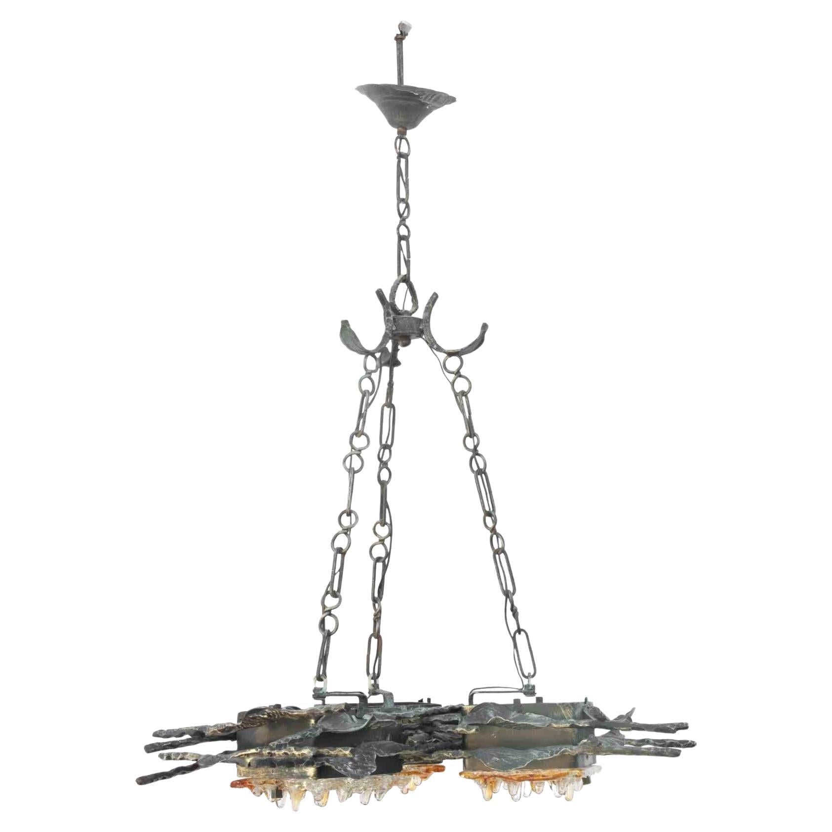 Brutalist Chandelier in Murano Glass by Tom Ahlstrom, Hans Erlich, Sweden 1970s