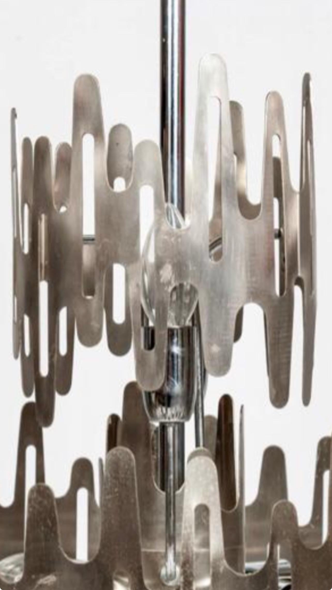 Brutalist chandelier stainless steel original, france 1970s For Sale 1