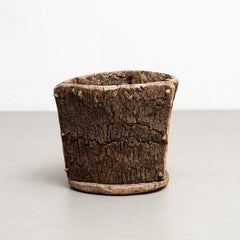 Brutalist Charm: Early 20th Century Cork Trash Bin with Time-Worn Charachter