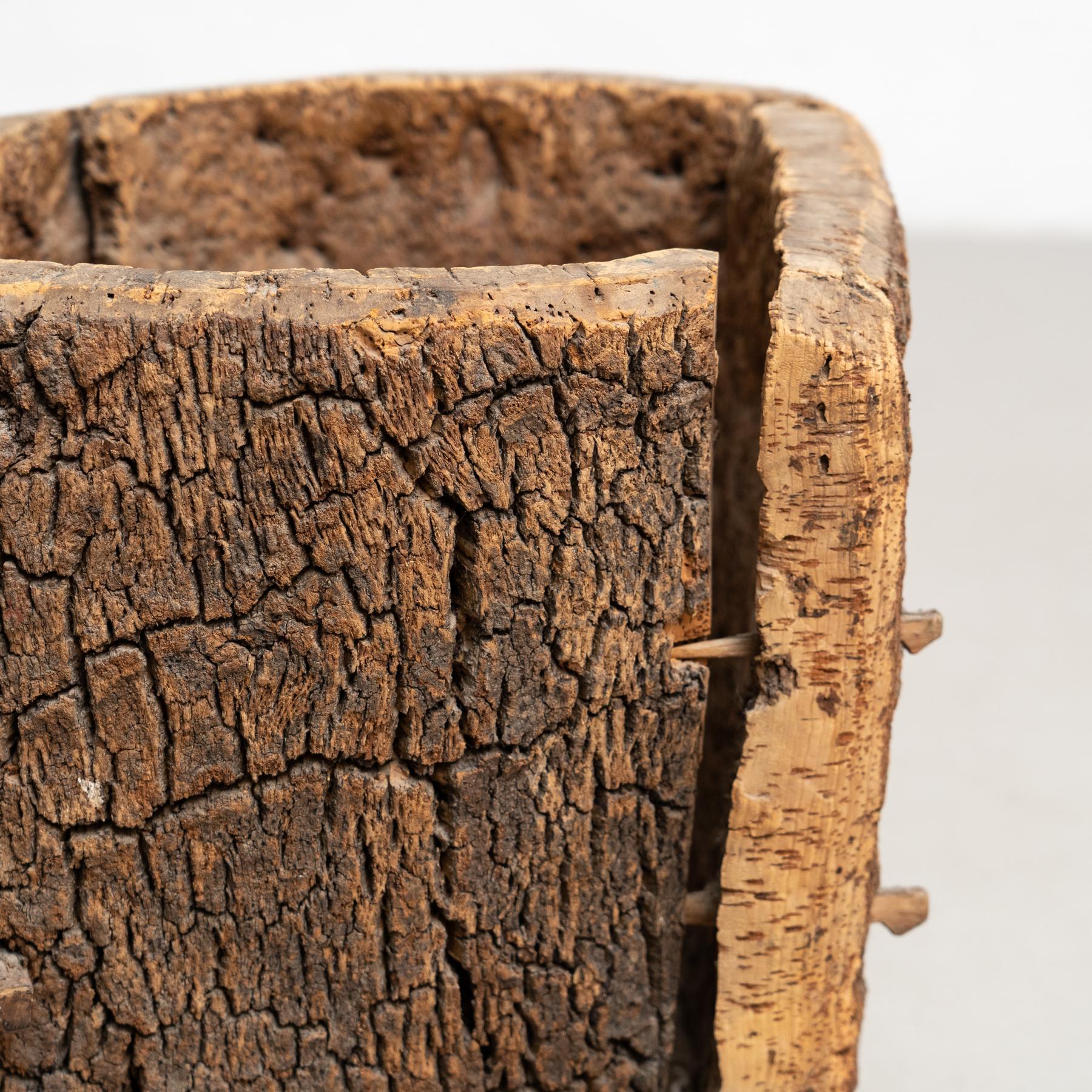 Brutalist Charm: Early 20th Century Cork Trash Bin with Time-Worn Charachter For Sale 3