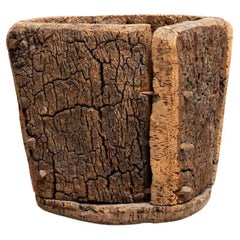Used Brutalist Charm: Early 20th Century Cork Trash Bin with Time-Worn Charachter