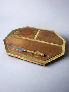 Brutalist Cheese tray by David Marshall, Wood & Bronze, Spain, 1970's