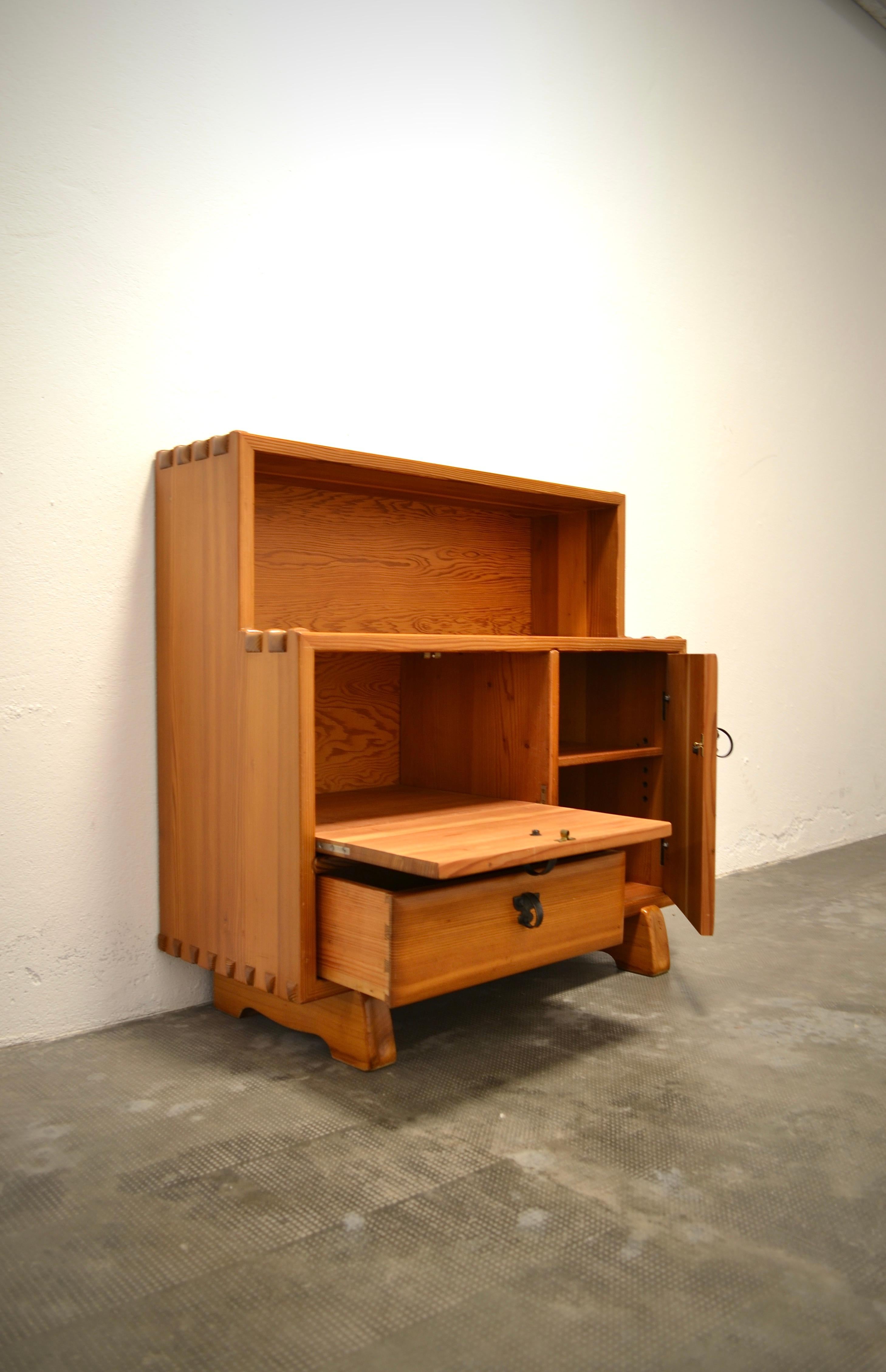 Wrought Iron Brutalist Chest of Drawers in Solid Pine, Sproll, Switzerland, 1970s