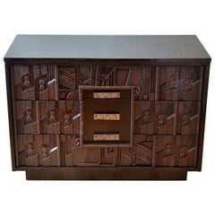 Brutalist Chest of Drawers, Sculptural Relief, style Louise Nevelson Paul Evans