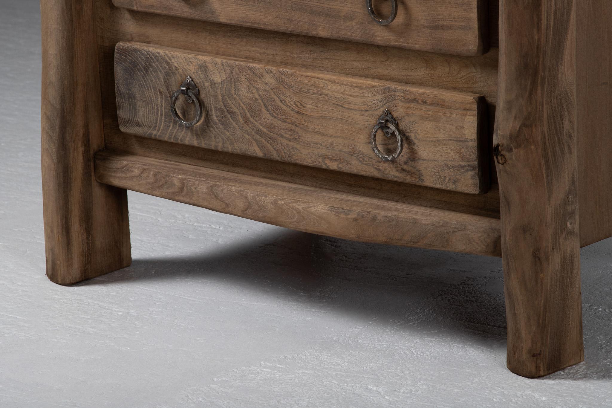Chest of Drawers, Solid Elm, France, 1970s
In the Spirit of Pierre Chapo

This three-drawer chest is an ode to essential form—a study in proportion, weight, and grain. Carved from solid French elm, its presence is both grounded and lyrical,