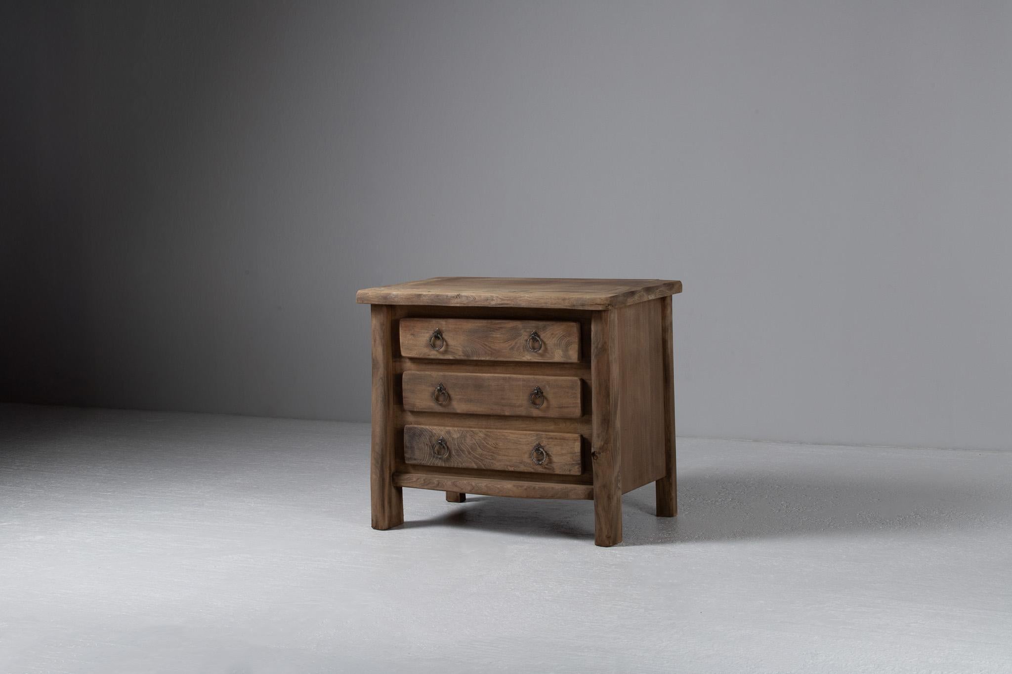 Primitive Brutalist, Chest of Drawers, Solid Elm, France, 1970s For Sale