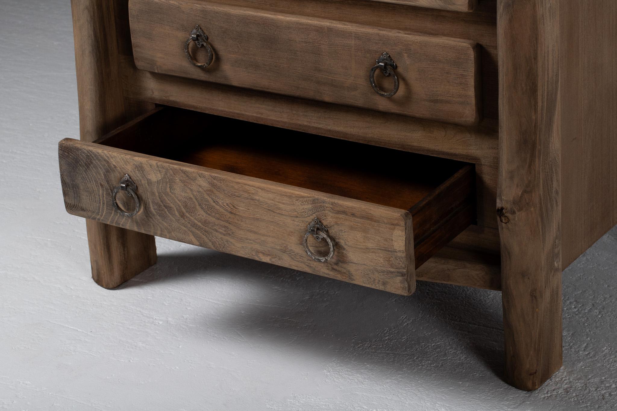 French Brutalist, Chest of Drawers, Solid Elm, France, 1970s For Sale