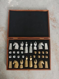 Brutalist Chest Set in brass, aluminium and leather by David Marshal, Spain 1970