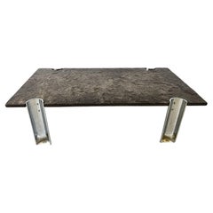 Used Brutalist chrome and slate stone coffee table, 1960s