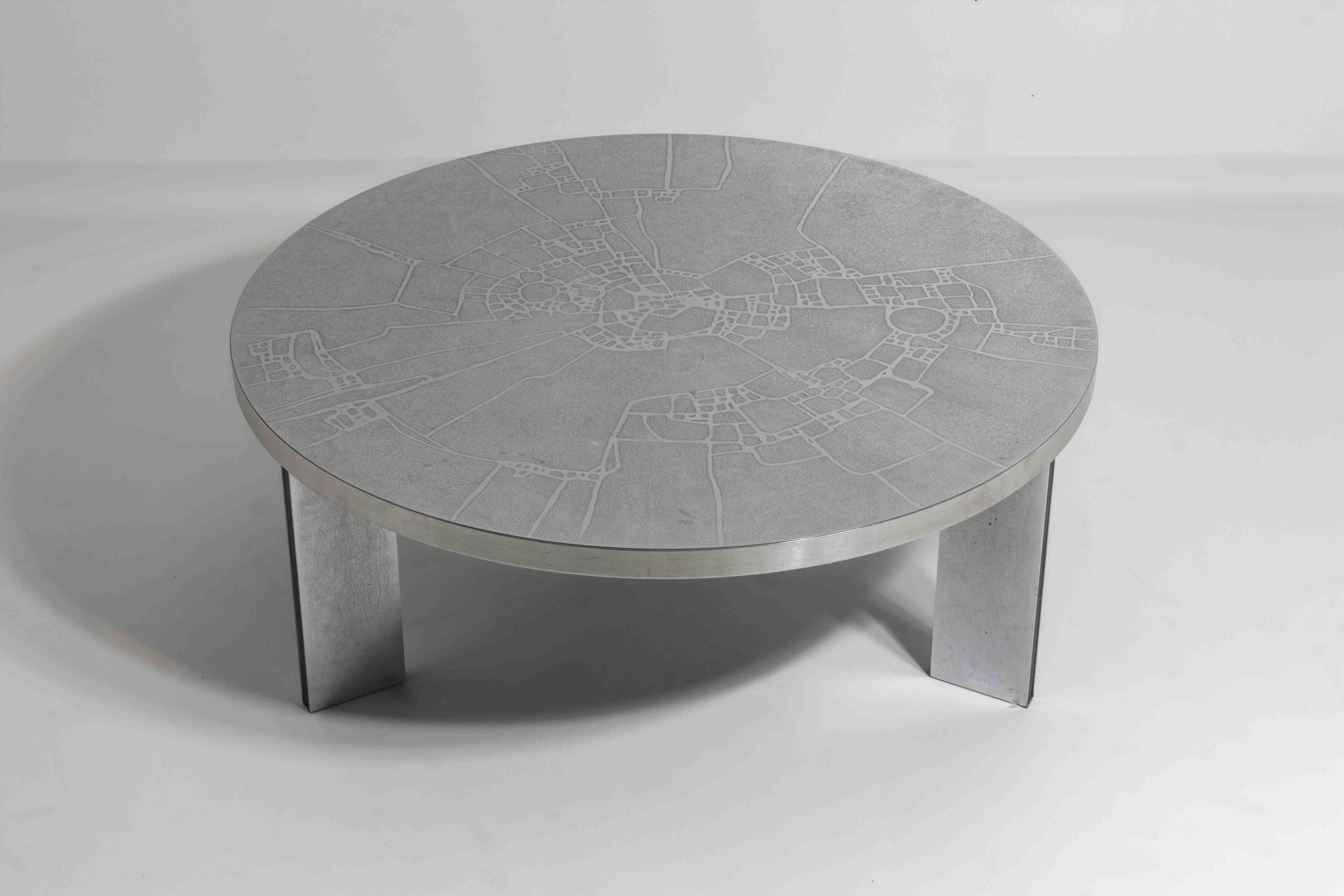 Mid-Century Modern Brutalist chrome etched coffee table by Heinz Lilienthal, 1960s For Sale