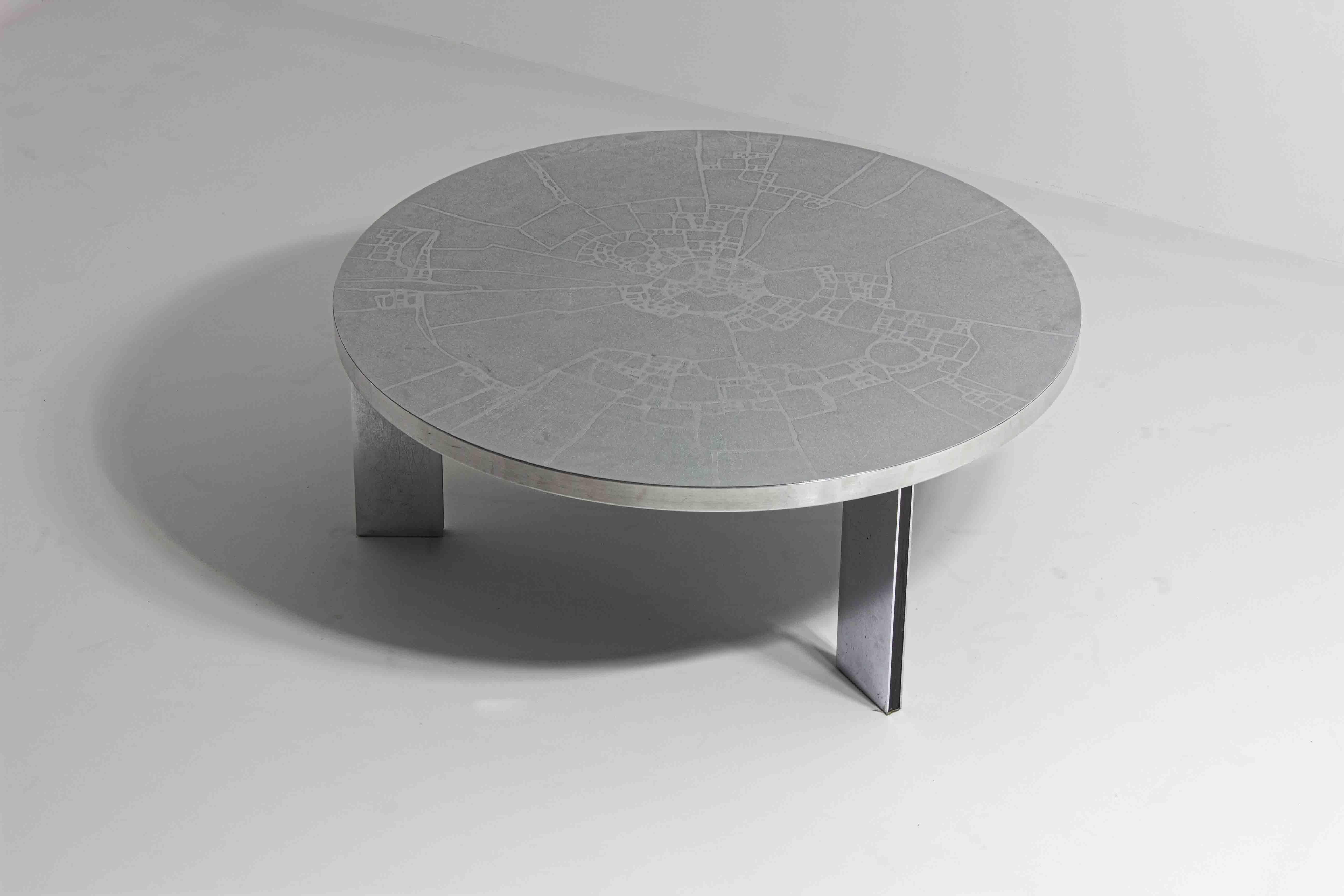 German Brutalist chrome etched coffee table by Heinz Lilienthal, 1960s For Sale