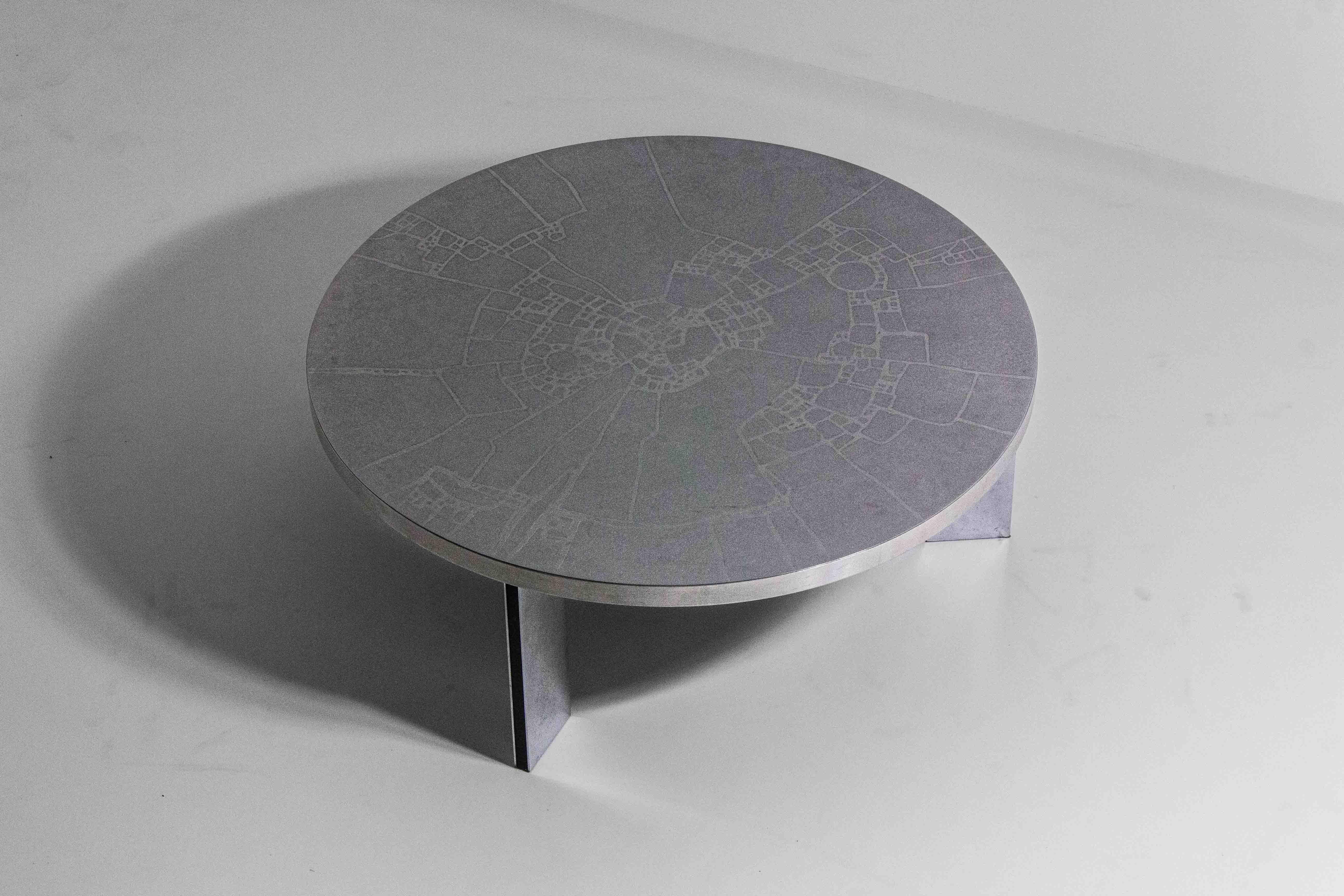 Mid-20th Century Brutalist chrome etched coffee table by Heinz Lilienthal, 1960s For Sale