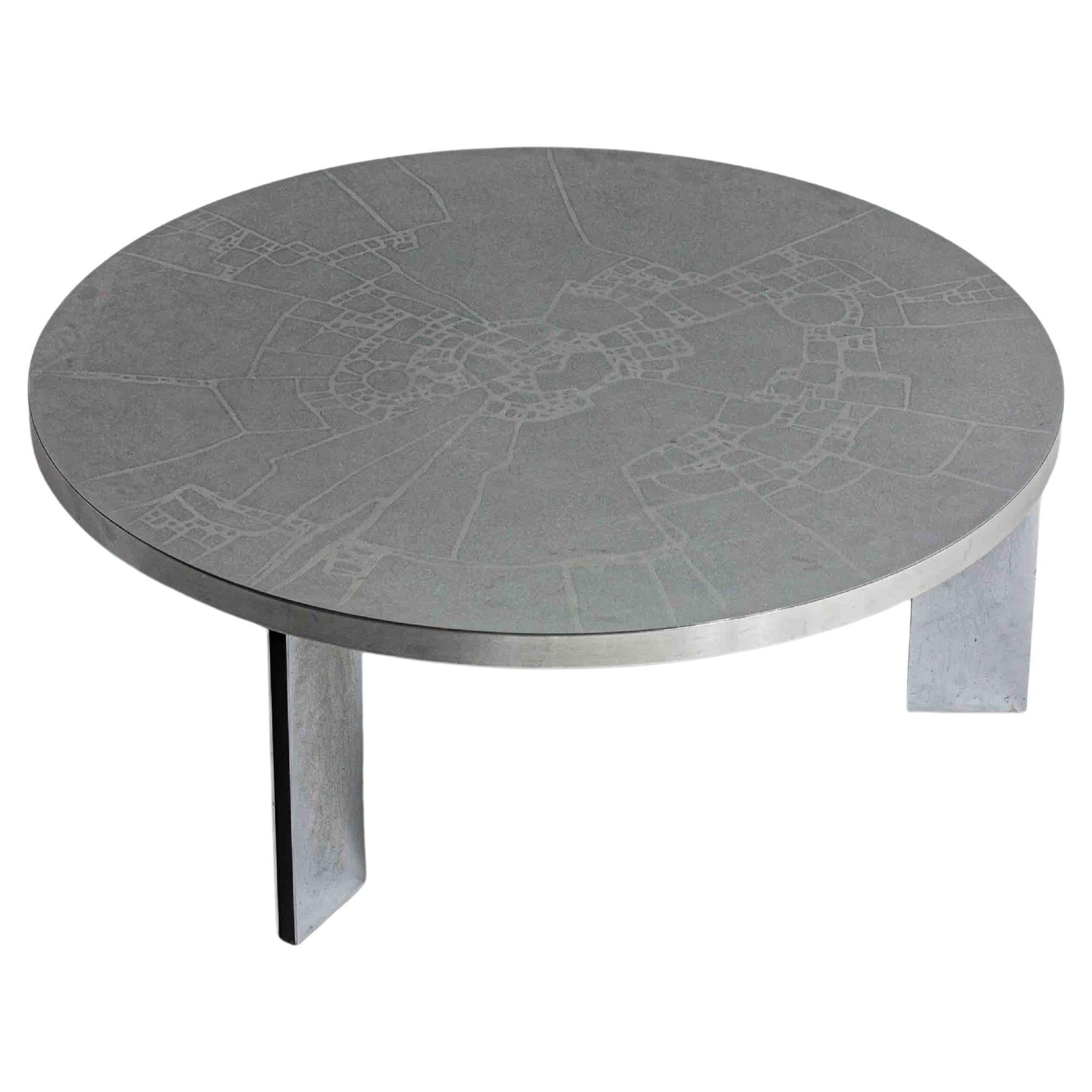 Brutalist chrome etched coffee table by Heinz Lilienthal, 1960s For Sale
