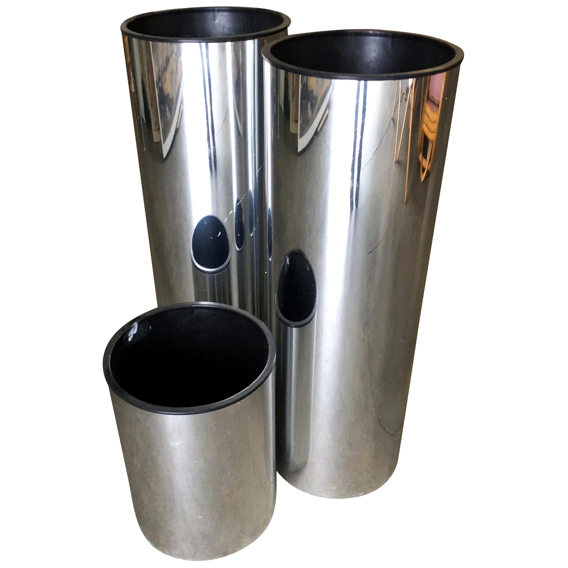 Brutalist Chrome Foil Cylinder Planter, Set of 3