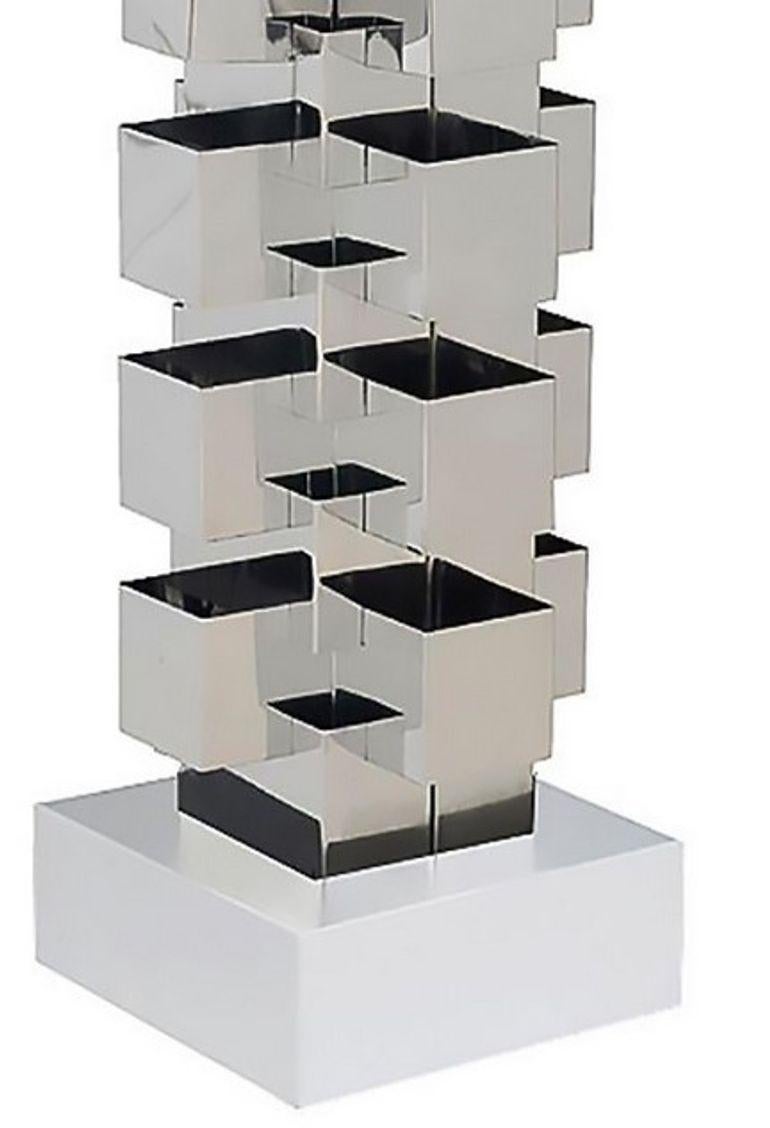 Late 20th Century Brutalist Chrome Interlaced Column Sculpture Table Lamp by Curtis Jere For Sale