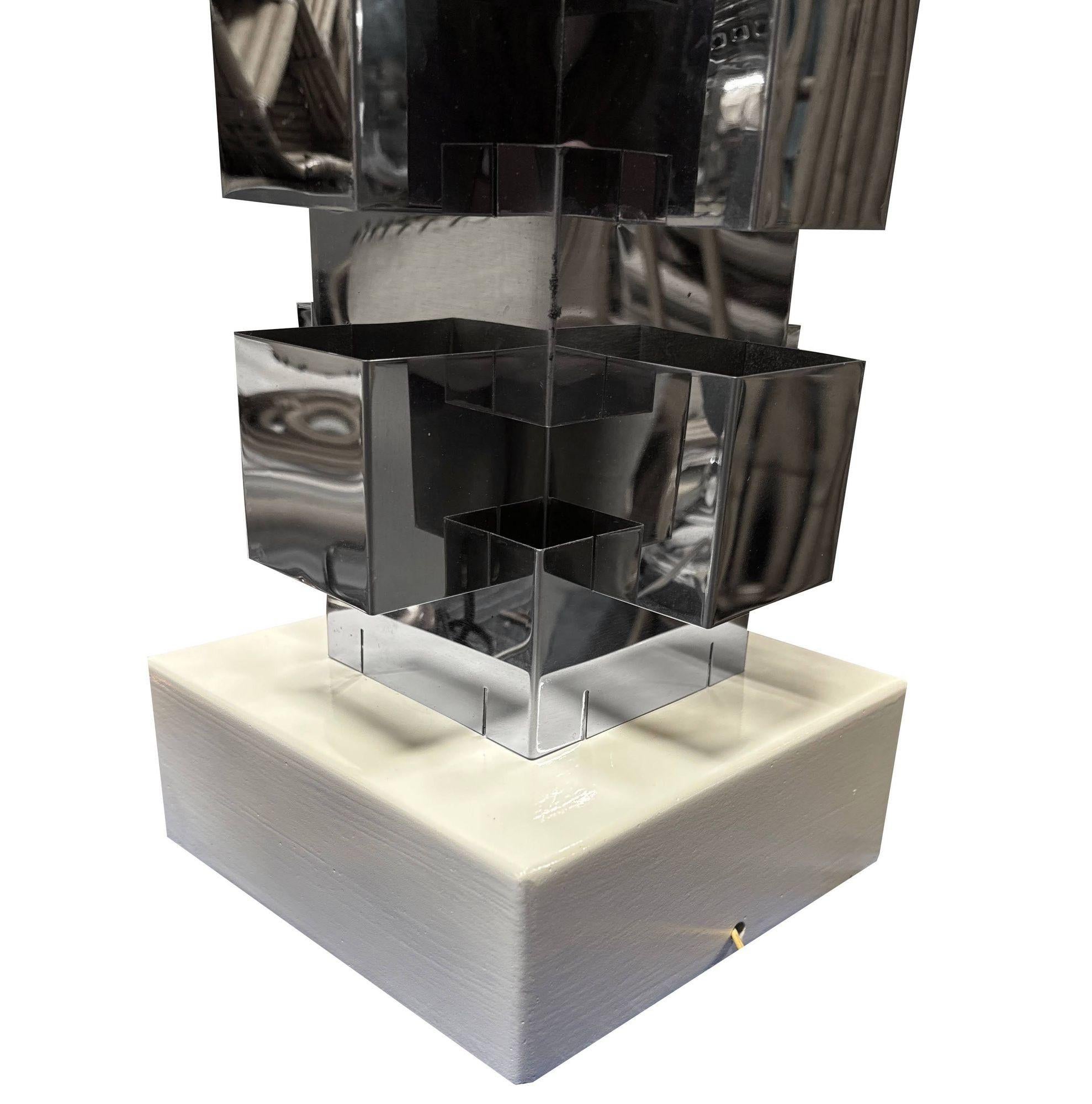 Brutalist Chrome Interlaced Column Sculpture Table Lamp by Curtis Jere For Sale 1