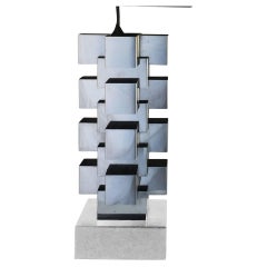Brutalist Chrome Interlaced Column Sculpture Table Lamp by Curtis Jere