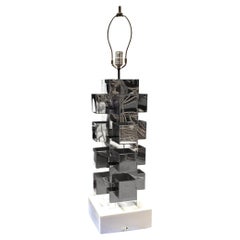 Brutalist Chrome Interlaced Column Sculpture Table Lamp by Curtis Jere