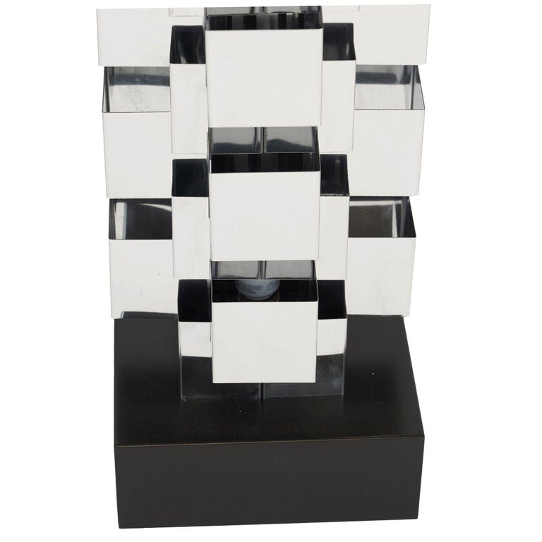 Brutalist Chrome Interlaced Column Sculpture Table Lamp by Curtis Jere