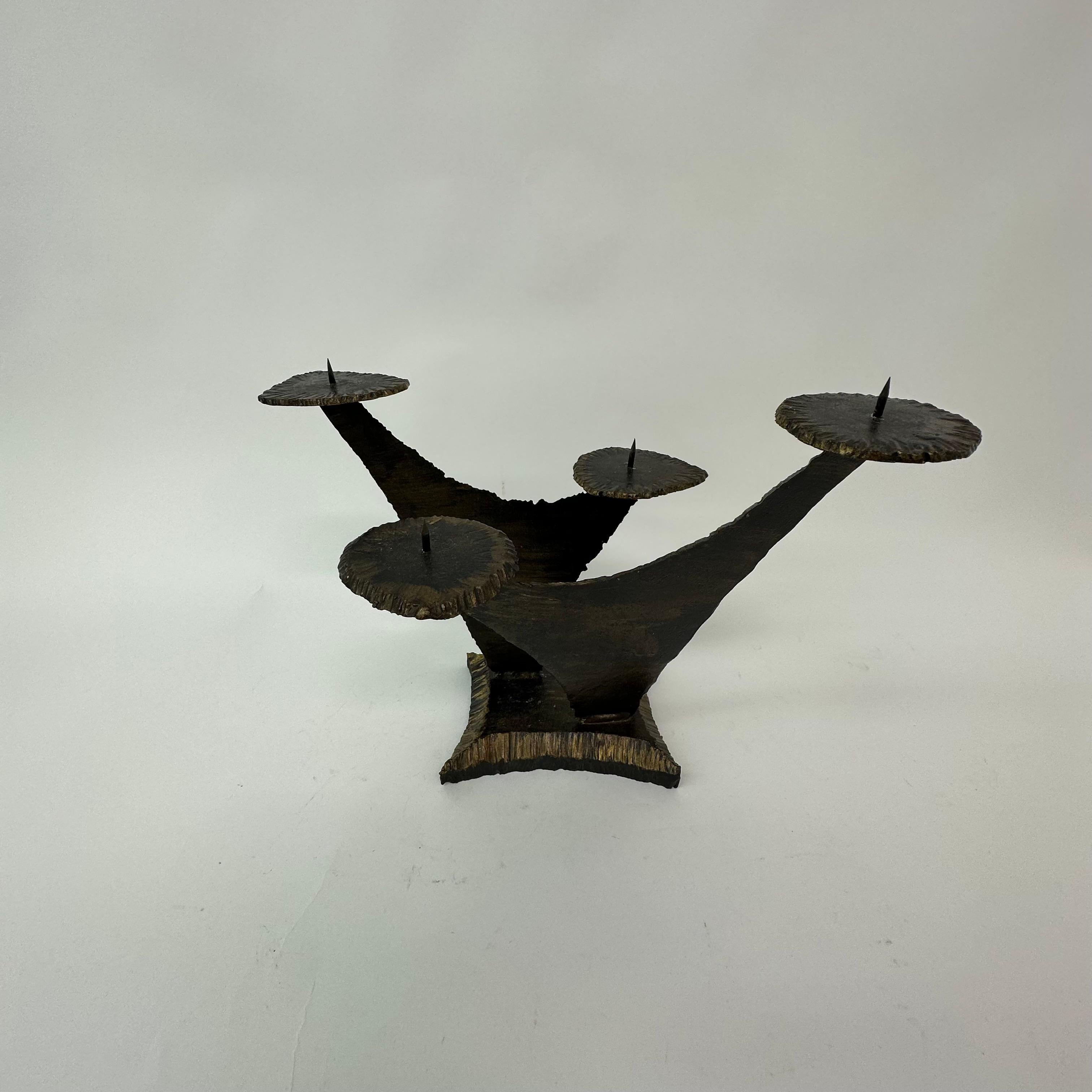 Brutalist church bronze candle stick , 1970’s In Good Condition For Sale In Delft, NL