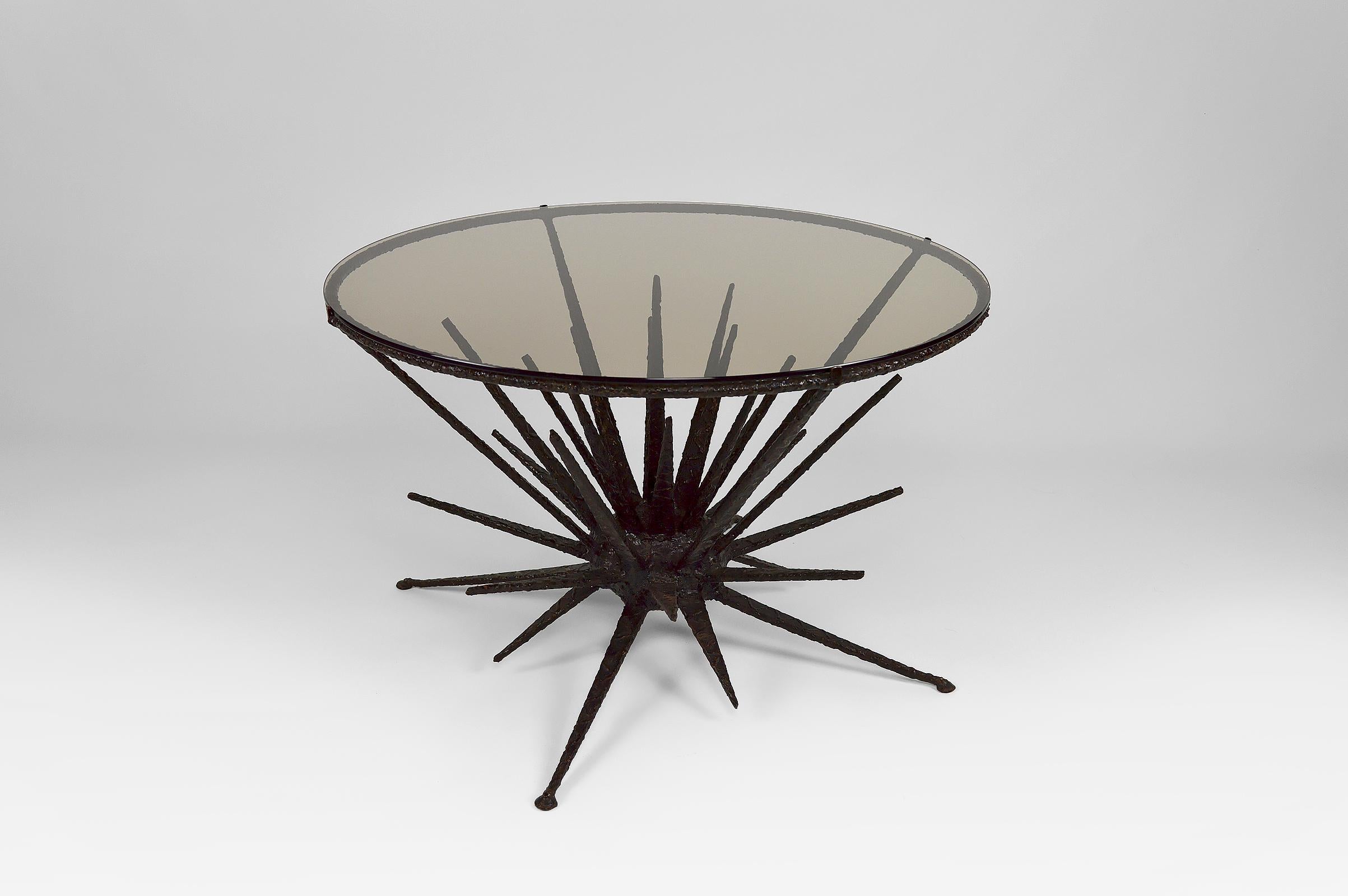 European Brutalist Circular Coffee Table with Spades, circa 1960