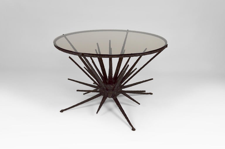 Metal Brutalist Circular Coffee Table with Spades, circa 1960 For Sale