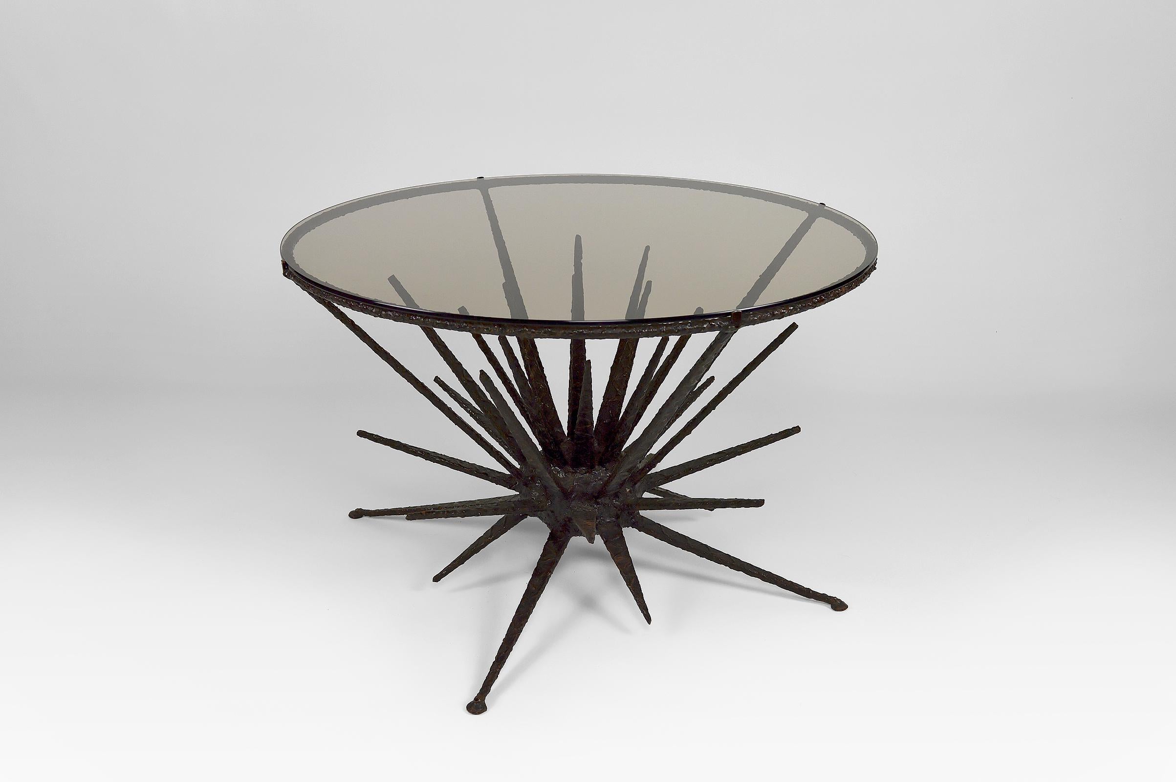Metal Brutalist Circular Coffee Table with Spades, circa 1960