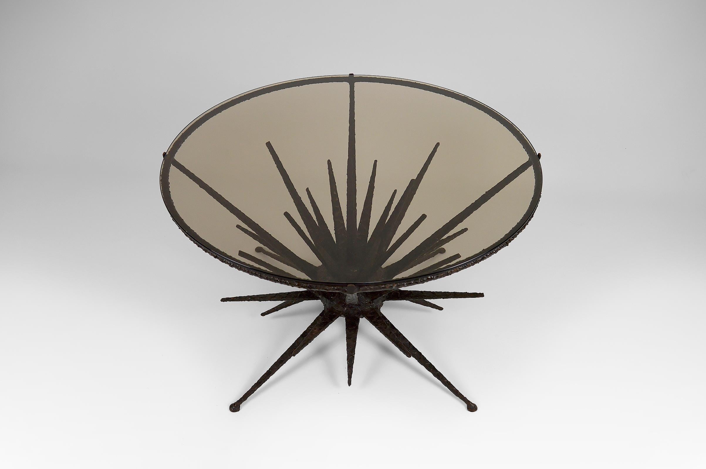 Brutalist Circular Coffee Table with Spades, circa 1960 1