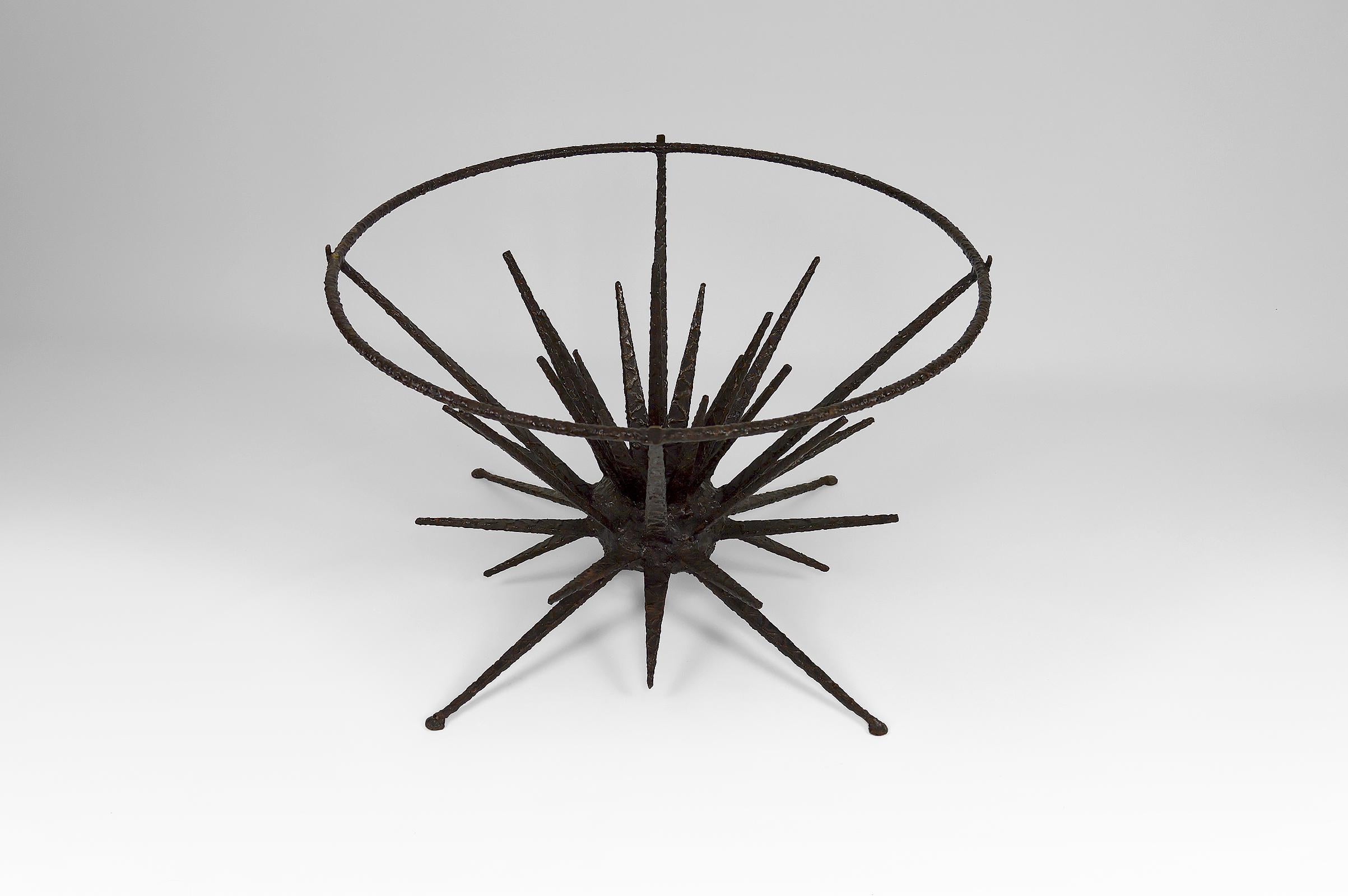 Brutalist Circular Coffee Table with Spades, circa 1960 2