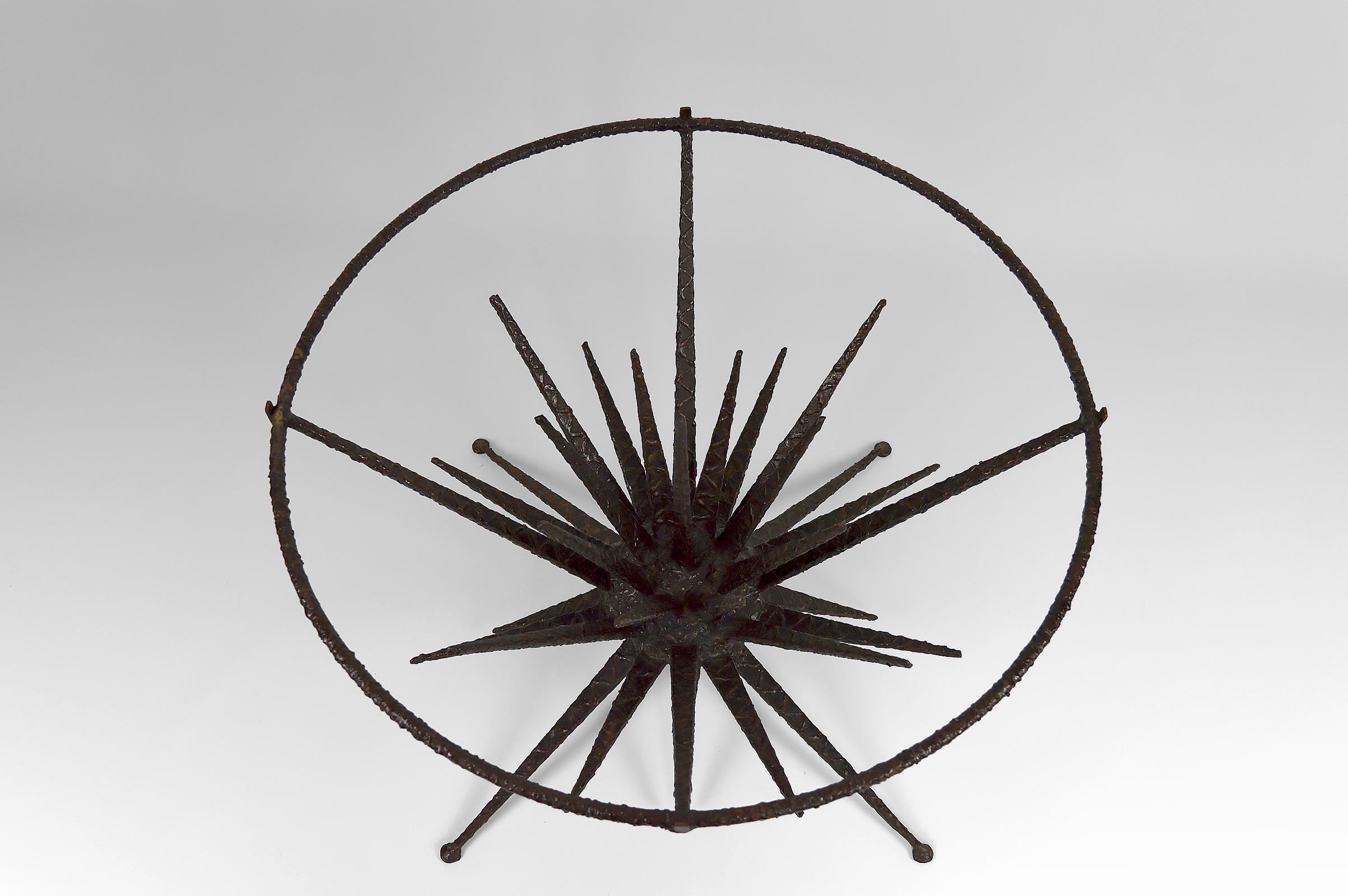 Brutalist Circular Coffee Table with Spades, circa 1960 3