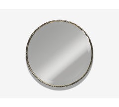 Brutalist, Circular Wall Mirrors, Hammered Metal, Distressed Glass, 21st c.