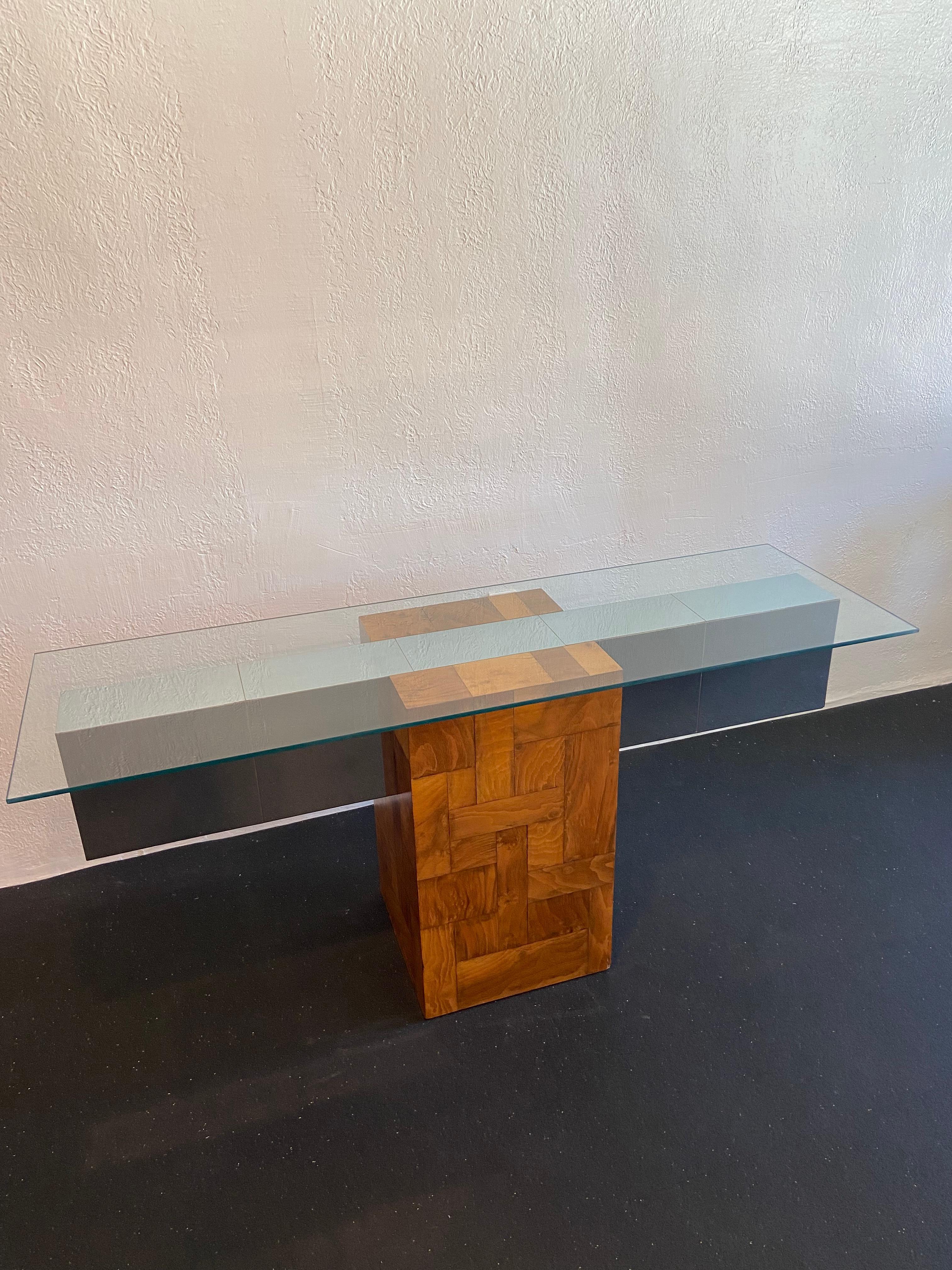 American Paul Evans Attributed Brutalist Cityscape Patchwork Console Table For Sale
