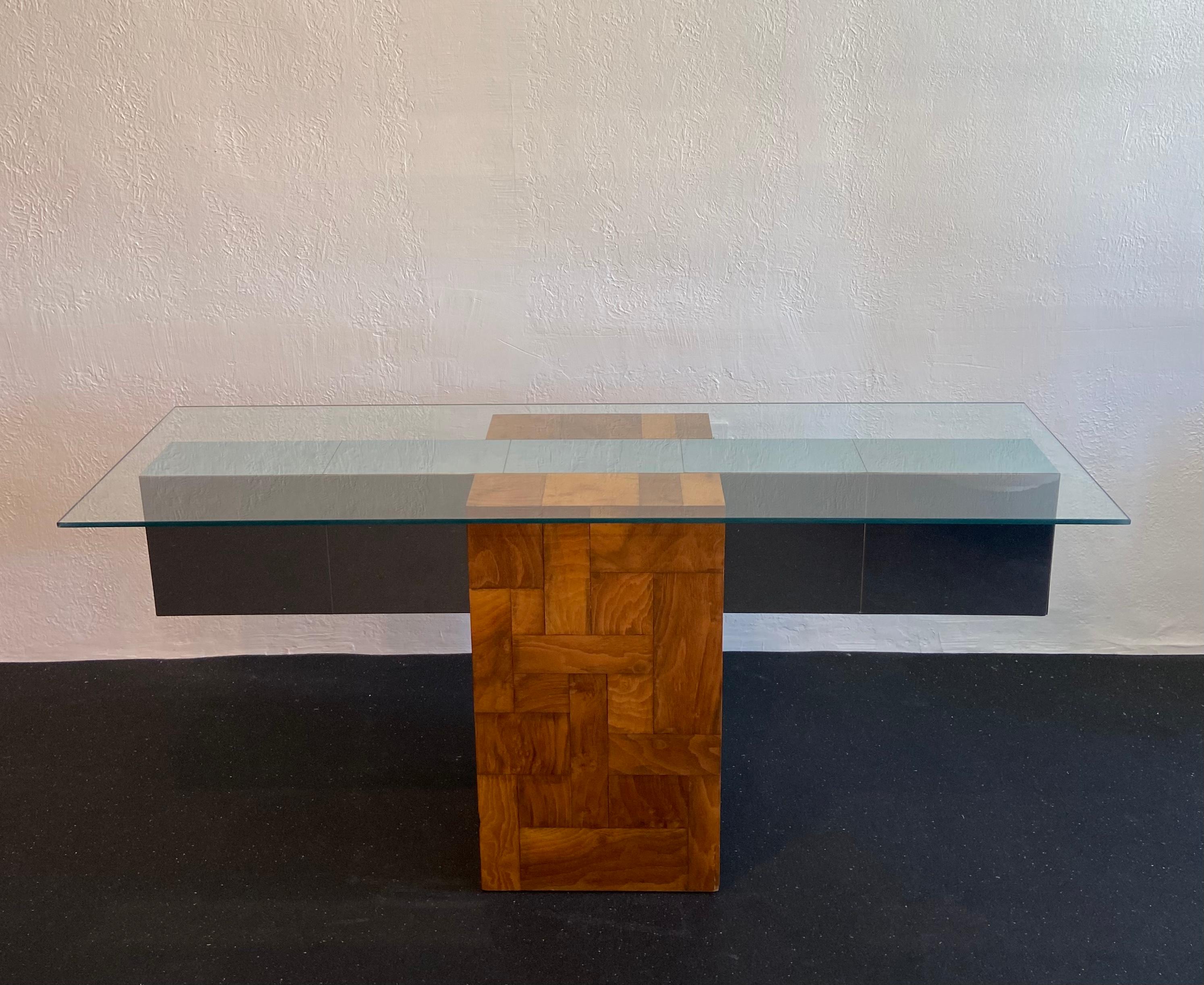 Late 20th Century Paul Evans Attributed Brutalist Cityscape Patchwork Console Table For Sale