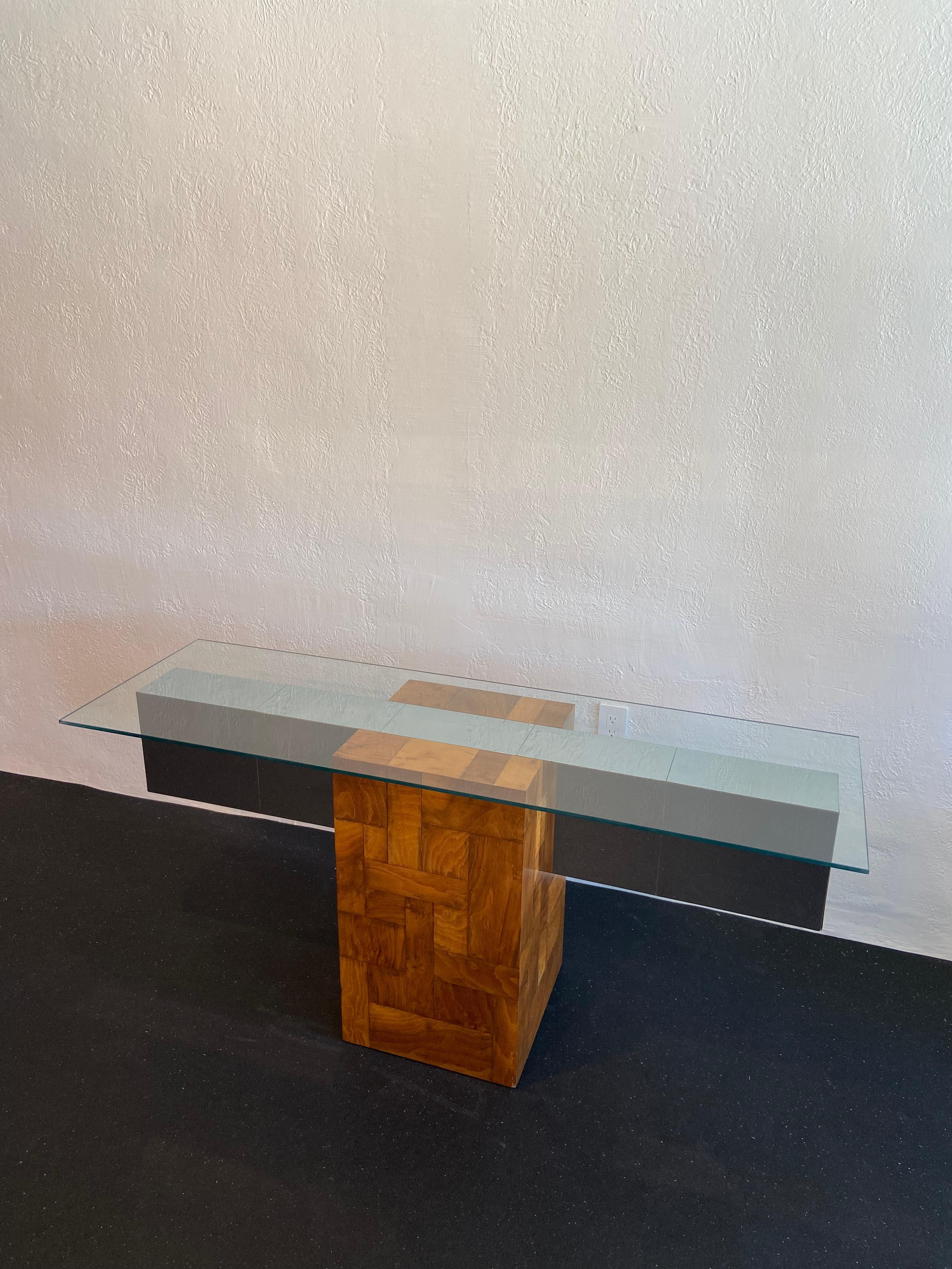 Glass Paul Evans Attributed Brutalist Cityscape Patchwork Console Table For Sale