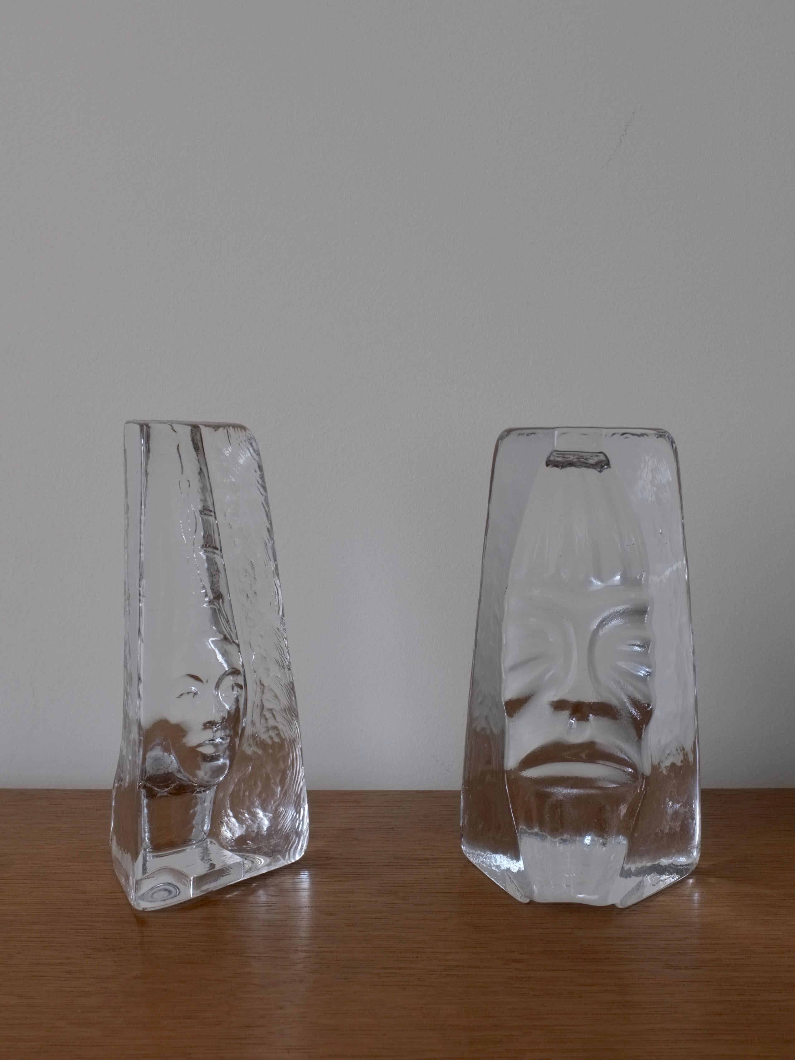 Scandinavian Modern Brutalist Clear Glass Sculptures by Renate Stock-Paulsson, Sweden, Set of 2  For Sale