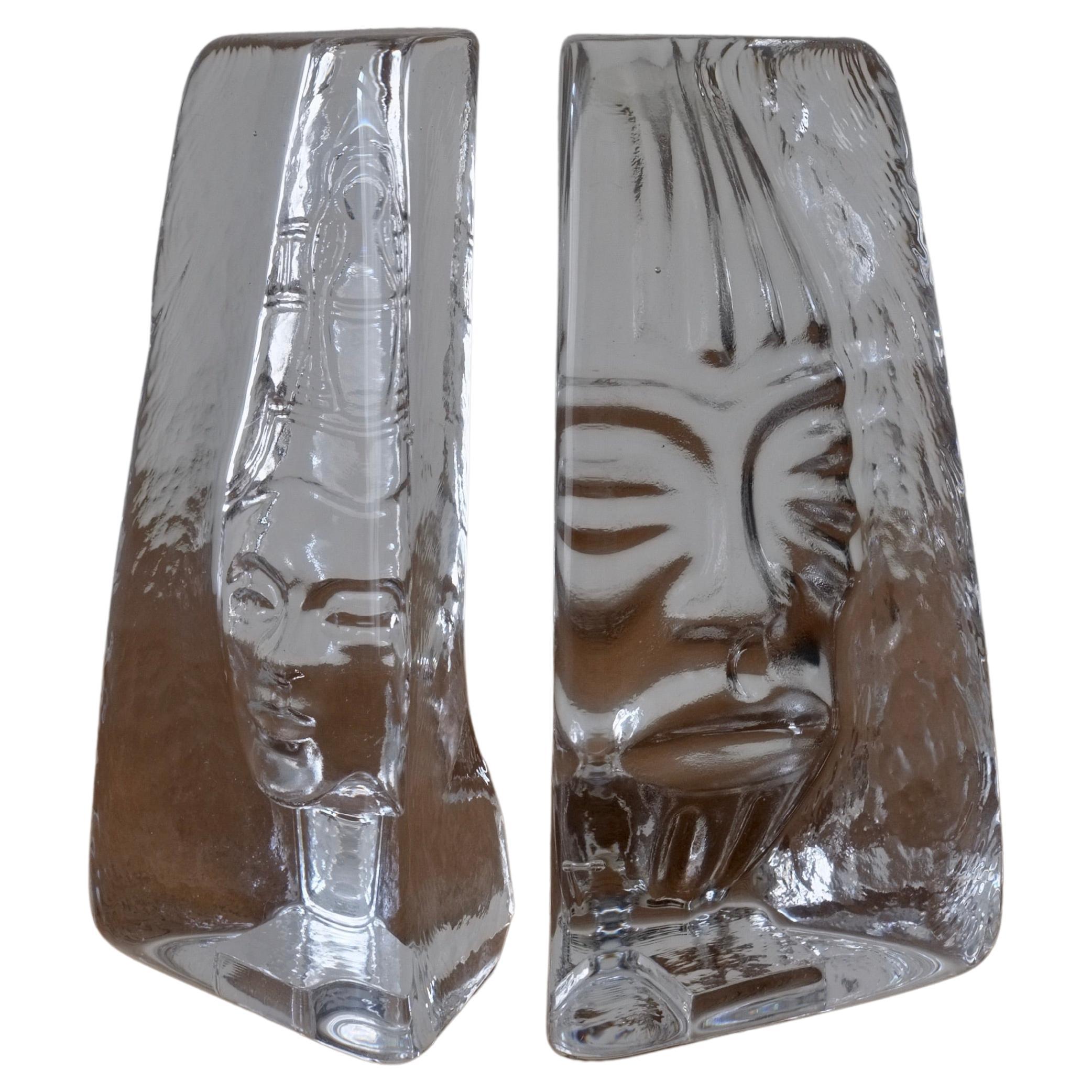 Brutalist Clear Glass Sculptures by Renate Stock-Paulsson, Sweden, Set of 2  For Sale