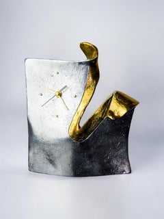 Horloge brutaliste d'Art3, laiton et aluminium, Espagne, 1980