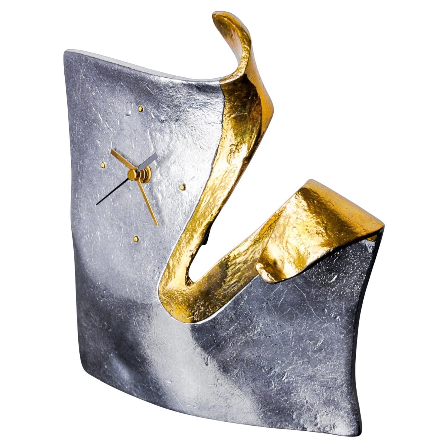 Brutalist clock by Art3, brass and aluminum, Spain, 1980