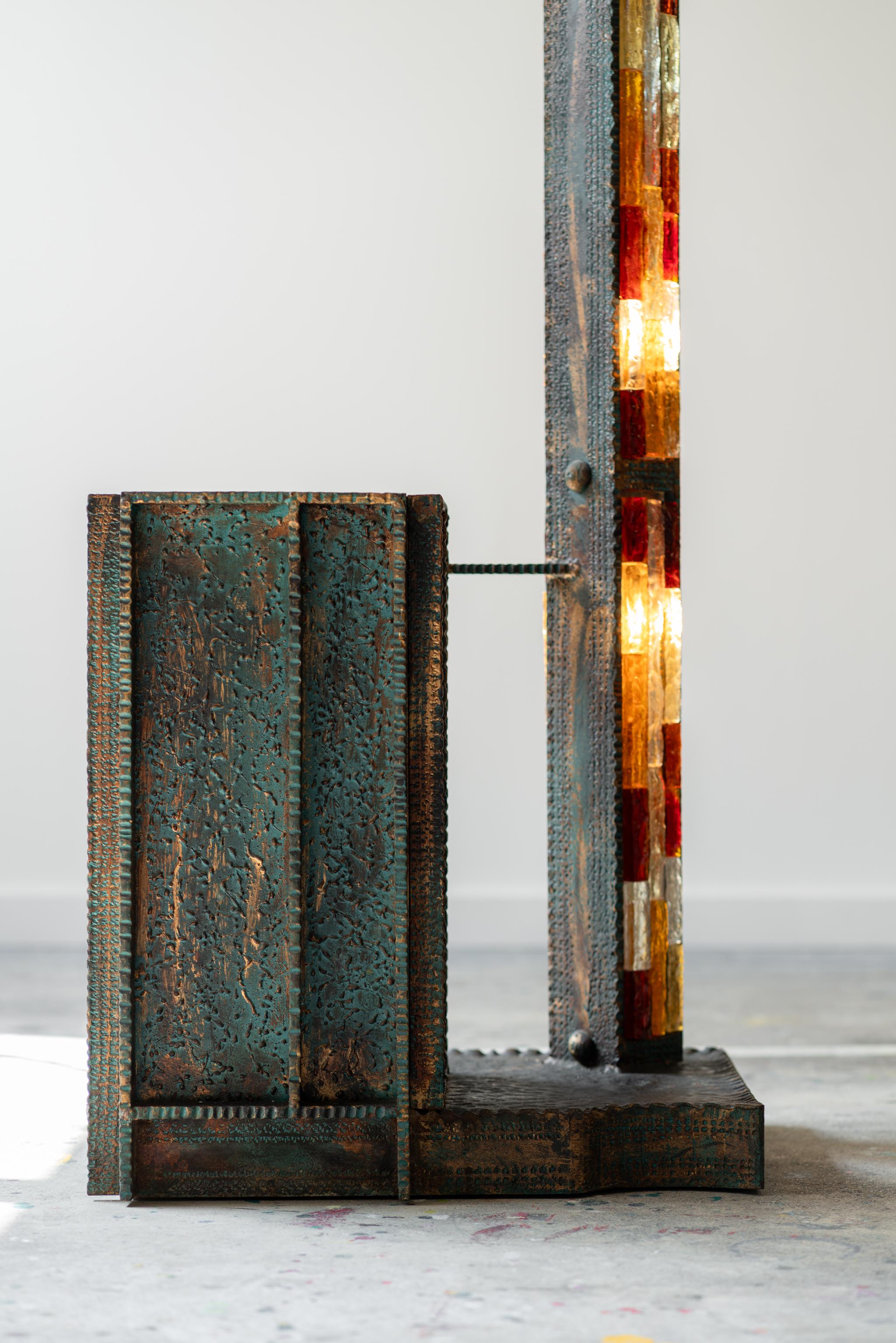 Mid-Century Modern Brutalist Coat Rack in Wrought Iron and Murano Glass by Poliarte, 1970's For Sale