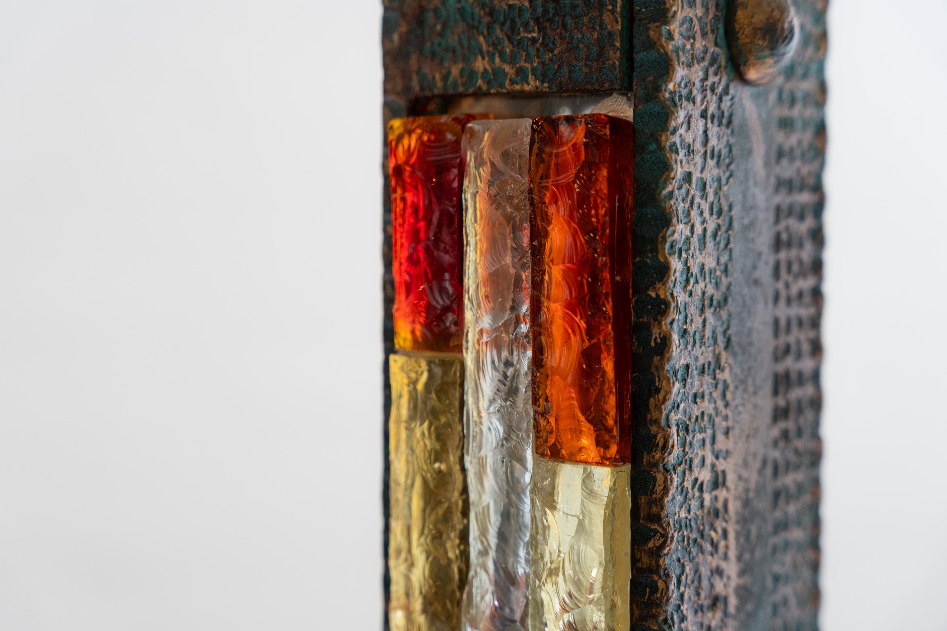 Brutalist Coat Rack in Wrought Iron and Murano Glass by Poliarte, 1970's In Good Condition For Sale In Sittard, LI