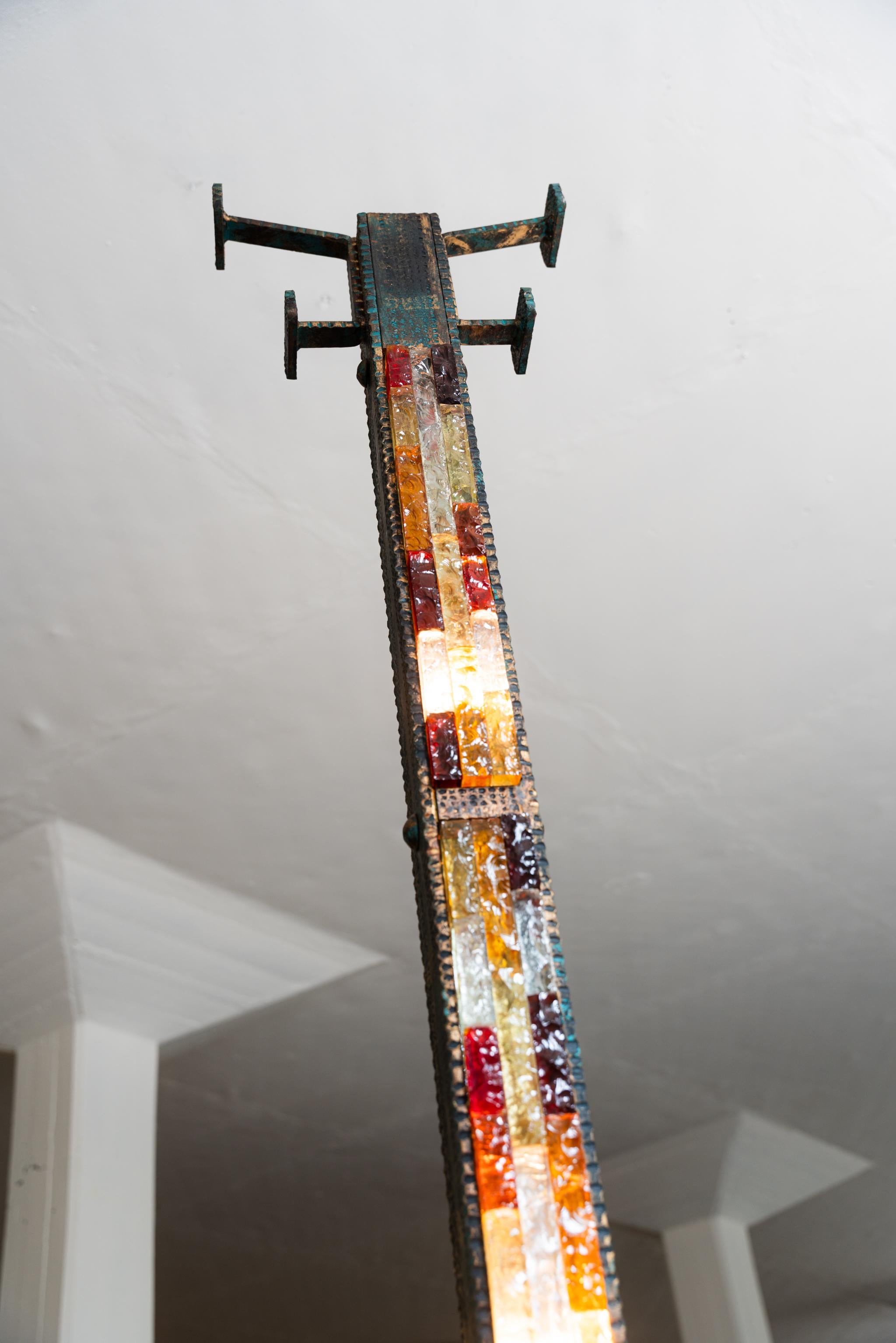 Brutalist Coat Rack in Wrought Iron and Murano Glass by Poliarte, 1970's For Sale 1