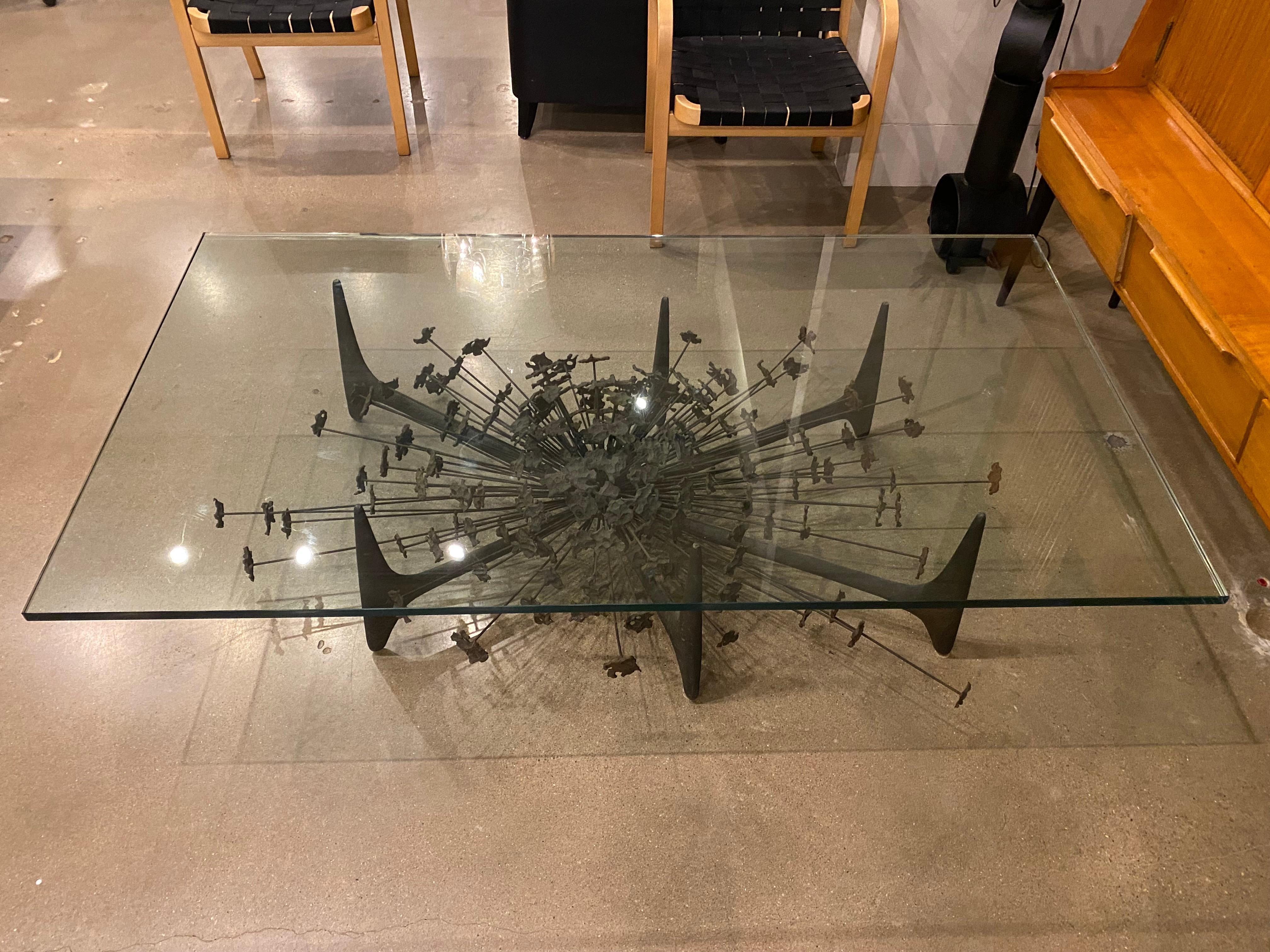 Welded Brutalist Cocktail Table in Bronze and Steel by Daniel Gluck, California, 1970's