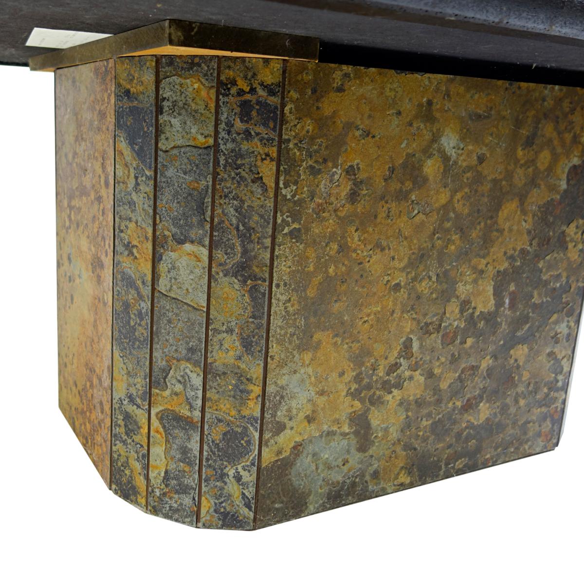 Brutalist Coffee Table Attributed to Paul Kingma Made of Stone, Slate and Brass In Good Condition For Sale In Doornspijk, NL