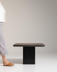 Brutalist Coffee Table by C. Kneip, Black Stone Top, Wood Base, 1993